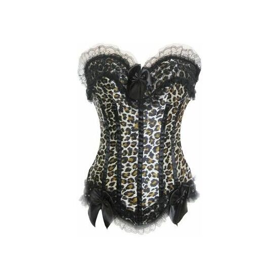 Corsetto leopardato retrò con balze in pizzo beige