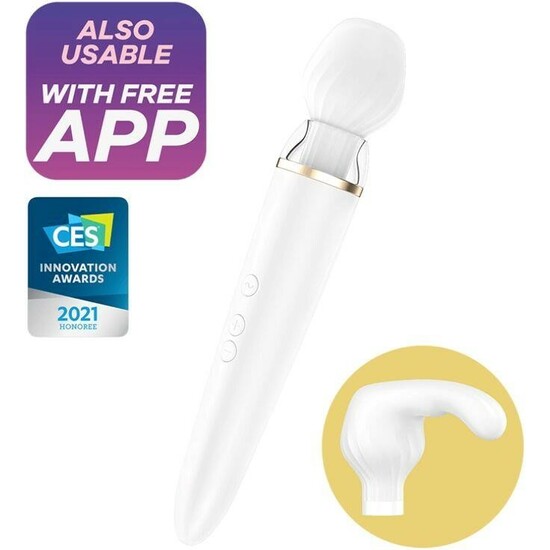 Vibratore a bacchetta doppia Satisfyer con app - bianco