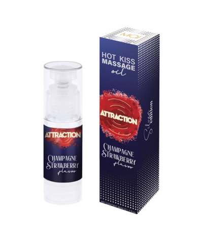 HOT KISS MASSAGE OIL Olio da massaggio attraction fragole con champagne 50 ml