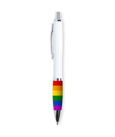 BOLIGRAFO BLANCO BANDERA LGBT Penna elegante con impugnatura multicolore vibrante.