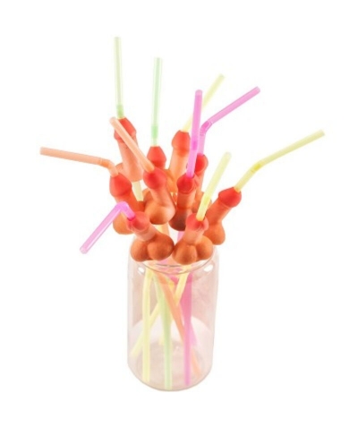 PARTY PECKER STRAWS Diablo piccante - borsa 10 cannucce pene naturale