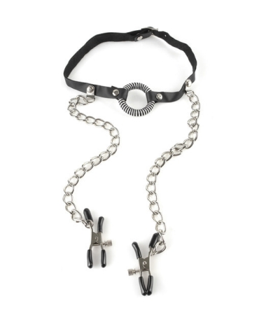 O-RING GAG WITH NIPPLE CLAMPS Gag fetish fantasy con morsetti per capezzoli