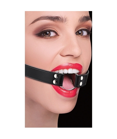 OUCH! OUCH RING GAG Ouch gag con nastri in pelle nera