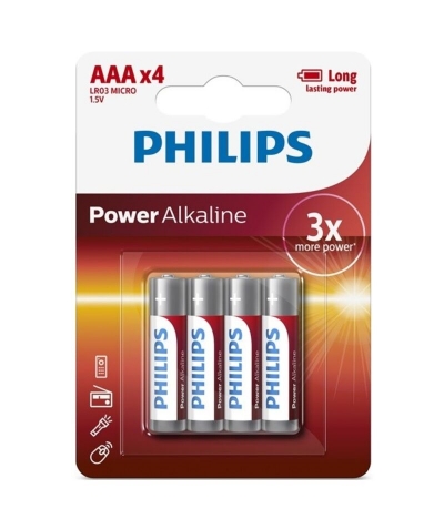 PHILIPS - POWER ALKALINE PILA  Batterie alcaline aaa per dispositivi elettronici compatti.