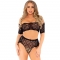 Completo in pizzo con slip alto - nero