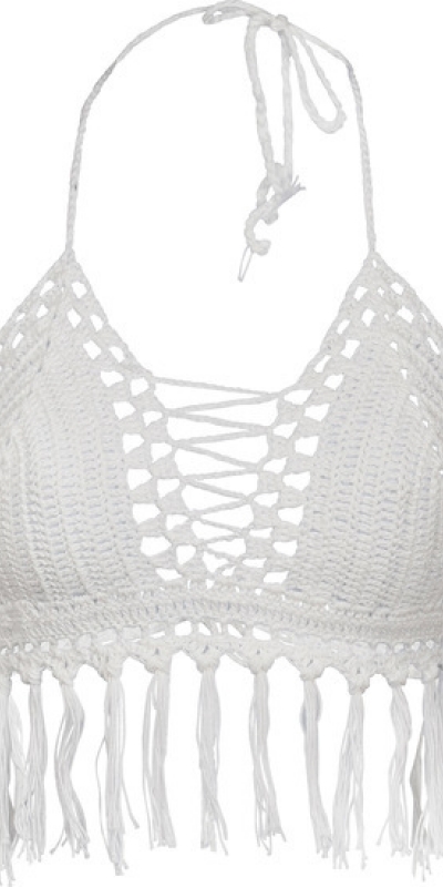 WEAVEFRINGE Descrizione del bikini bianco in tessuto a rete