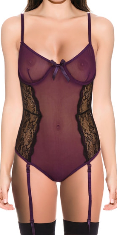 BODY PURPLE RIVER Body viola in tulle con pizzo