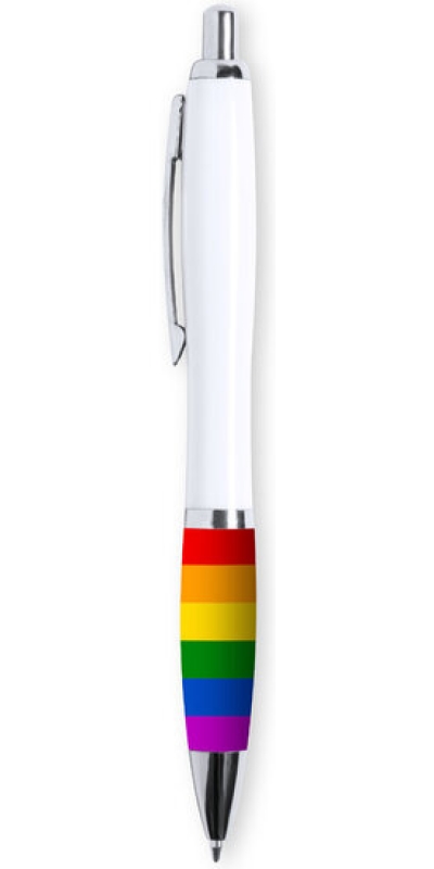 BOLIGRAFO BLANCO BANDERA LGBT Penna elegante con impugnatura multicolore vibrante.