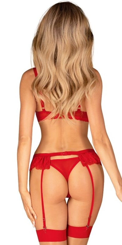 CONJUNTO TRES PIEZAS Set di biancheria intima rossa con dettagli eleganti