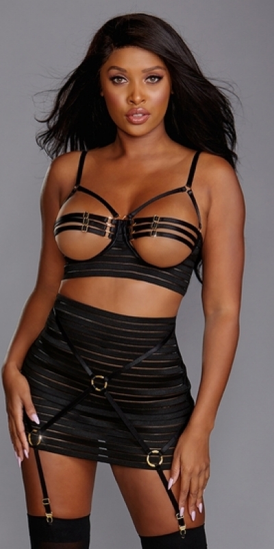 CONJUNTO STRAPPY OPEN Set gonna con bretelle e coppe aperte con bretelle - nero