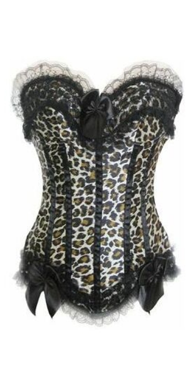 CORSET RETRO SEXY Corsetto leopardato retrò con balze in pizzo beige