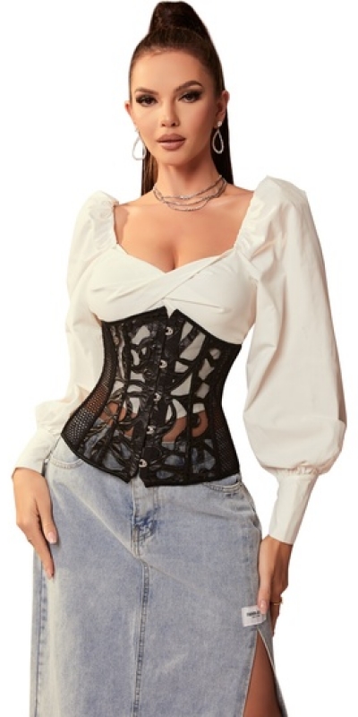 SHOWCASE Corset di lingerie nera, elegante e seducente.