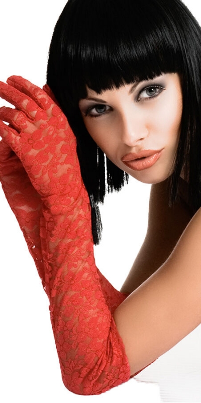 CR 3071 GUANTES ROJO Guanti eleganti di pizzo per occasioni speciali.