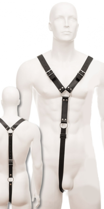 HARNESS   LOOP Imbracatura in cuoio nero regolabile con anello.