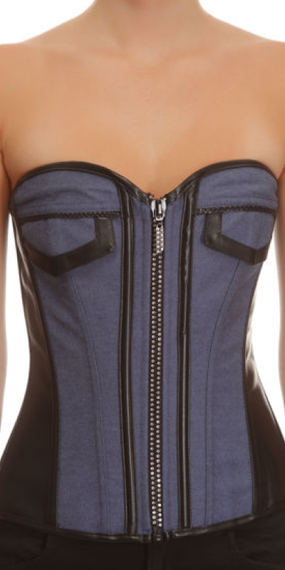 JEANS Corsetto nero effetto denim con perizoma