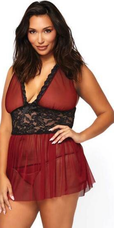 LEG AVENUE  SENSUAL Set babydoll leg avenue bordeaux con perizoma