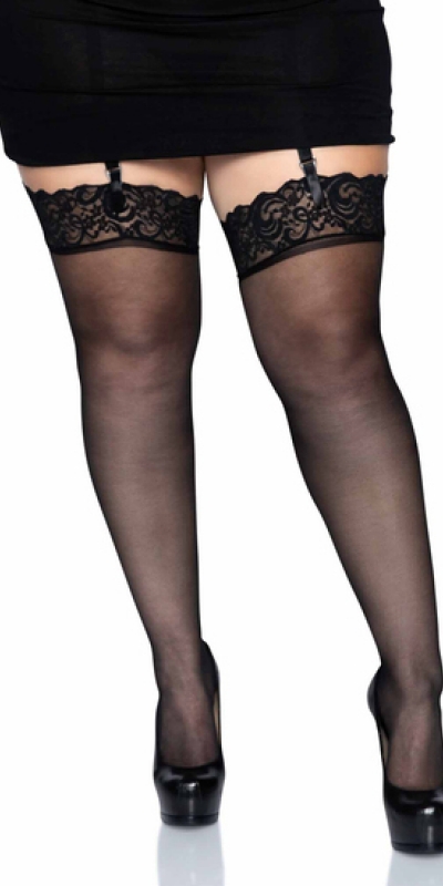 LEG AVENUE  SILKY Leg avenue collant in nylon nero con top in pizzo plus