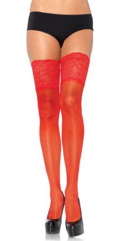 LEG AVENUE SUBLIME Collant rosso autoadesivo con pizzo largo taglia unica