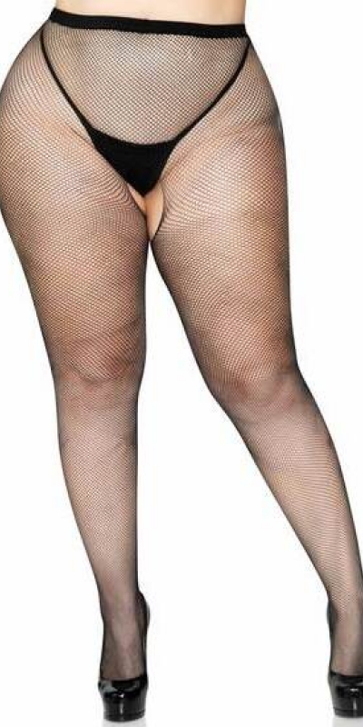 LEG AVENUE  CROTCHLESS Pantaloni leg avenue in rete con apertura al cavallo plus