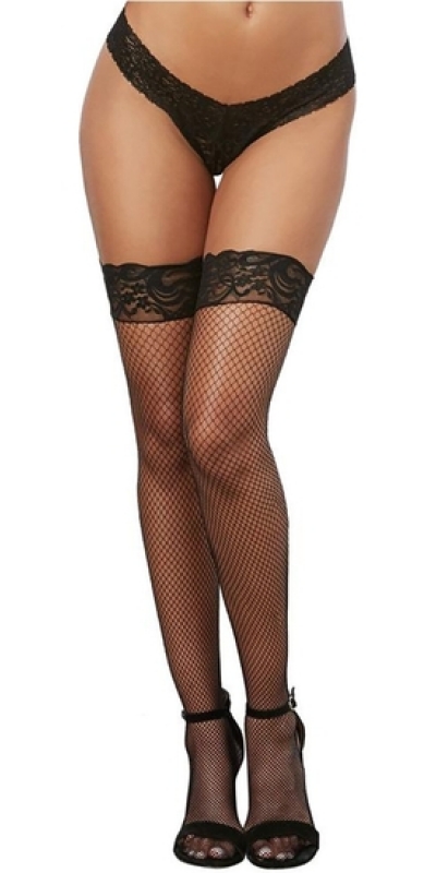 THIGH HIGHS RED Collant a rete con cucitura posteriore e parte superiore in pizzo