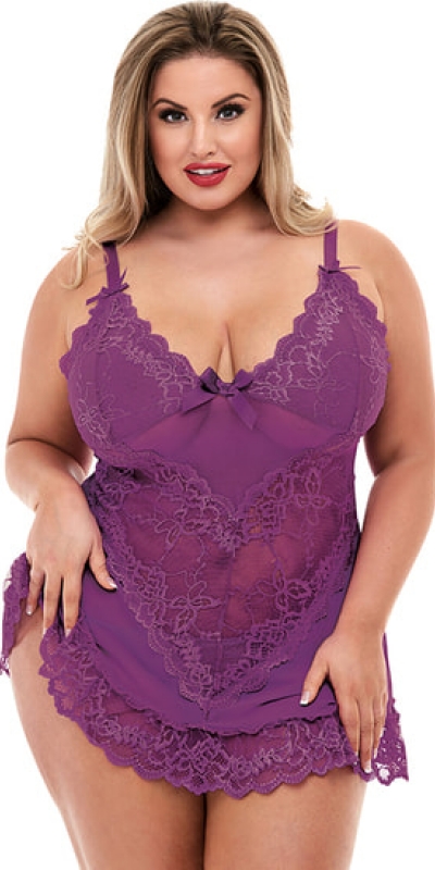 MINI LACE CHEMISE Mini chemise in pizzo - picardia viola