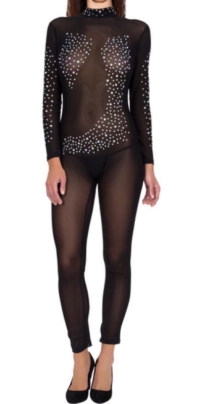 MONO RHINESTONE_BLACK JUMPSUIT Tuta nera con strass