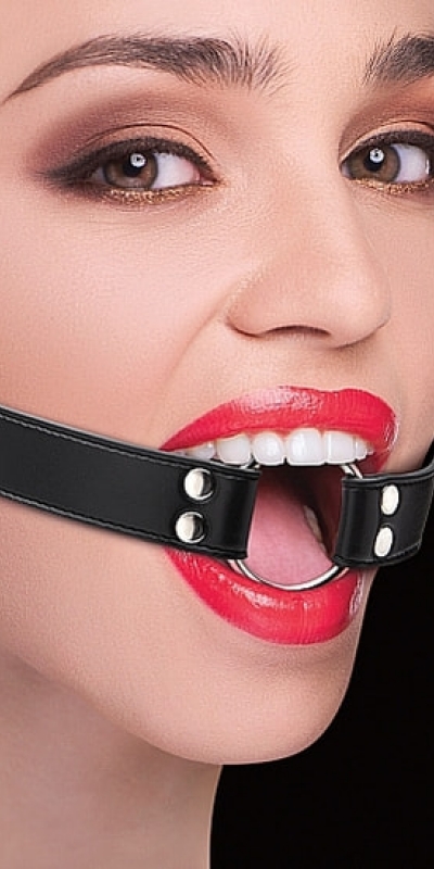 OUCH! OUCH RING GAG Ouch gag con nastri in pelle nera