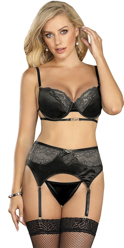 SENSUAL ELLA SET DE 3 PIEZAS  Set di lingerie erotica: reggiseno, tanga, reggicalze