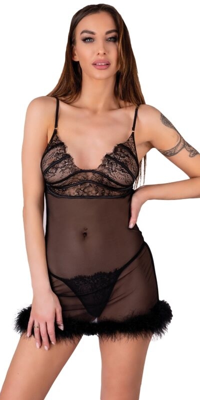 ZERUNAM SET BABYDOLL + TANGA N Set di lingerie nero, sensuale e comodo, zerunam