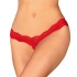 Tanga sensuale rossa, pizzo floreale, pendente luminoso