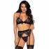 Set di lingerie sexy leg avenue: reggiseno, reggicalze, perizoma